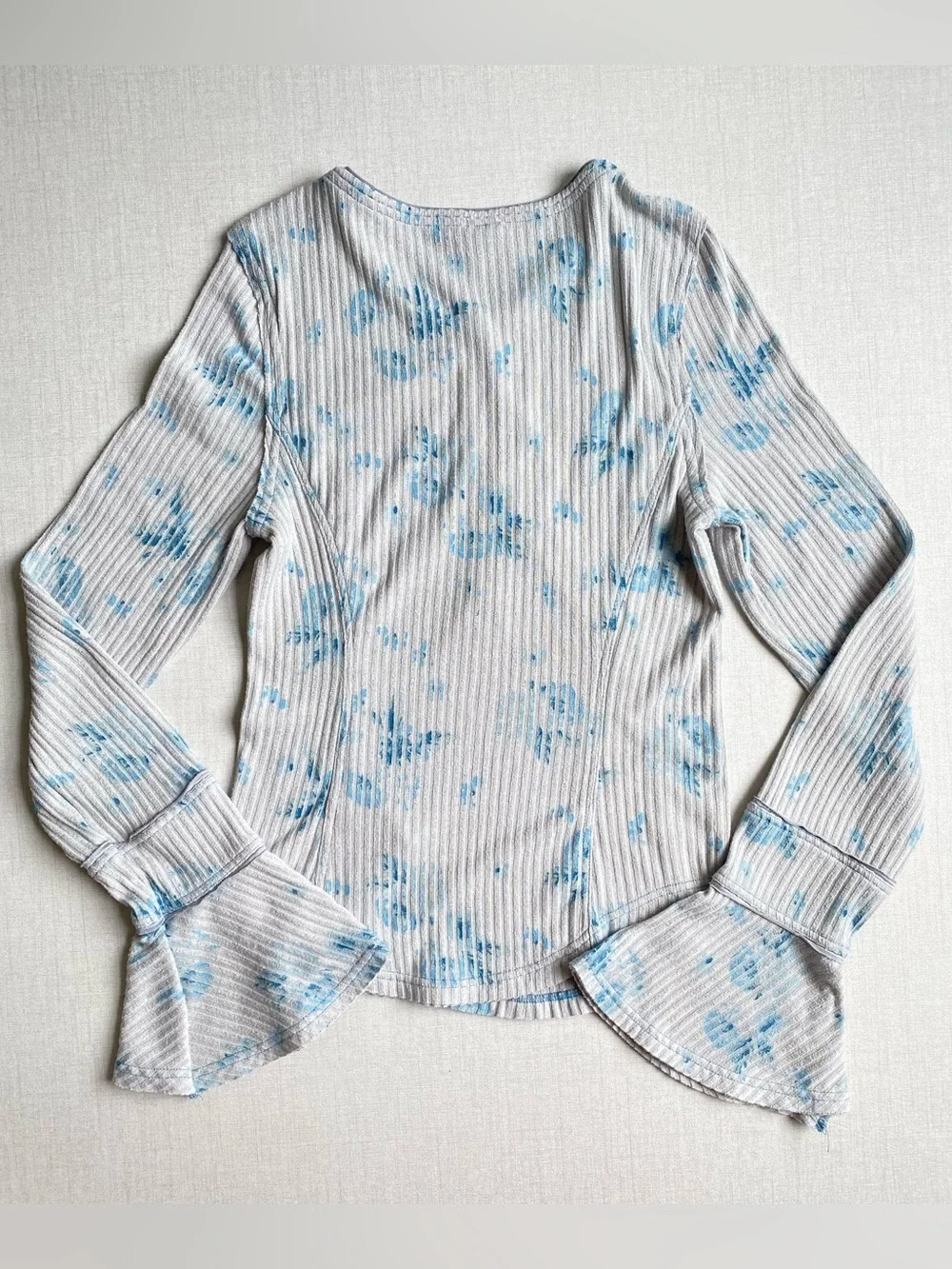Free People Thermal Henley Top Blue Fairycore Bell Sleeve Size M